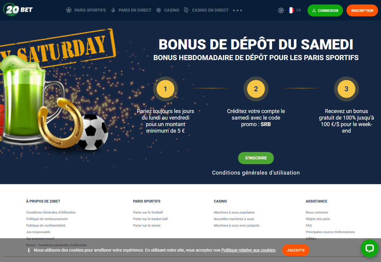 20Bet Bonus de dépôt du samedi