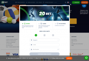 20Bet Bonus de premier dépôt sur les paris sportifs 1